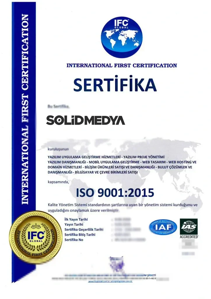 Solid Medya ISO Kalite Belgesi 3 belgesi