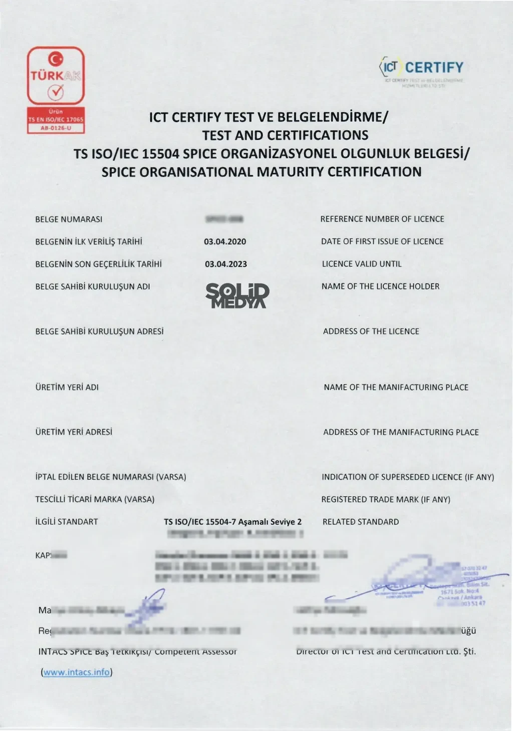 Solid Medya TÜRKAK Akreditasyon Belgesi
