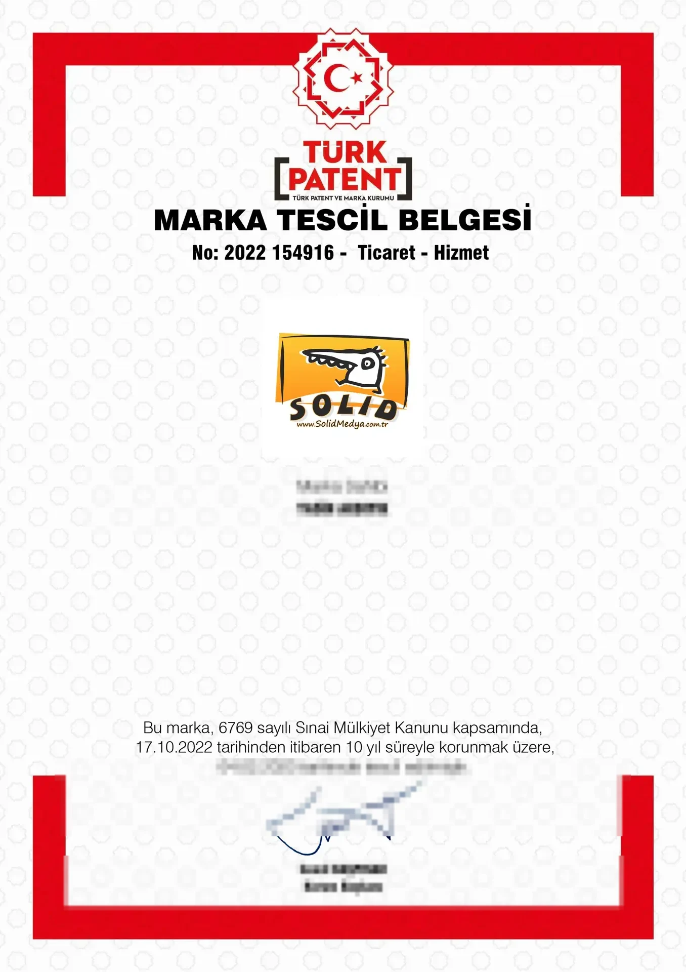 Solid Medya Marka Tescil Belgesi