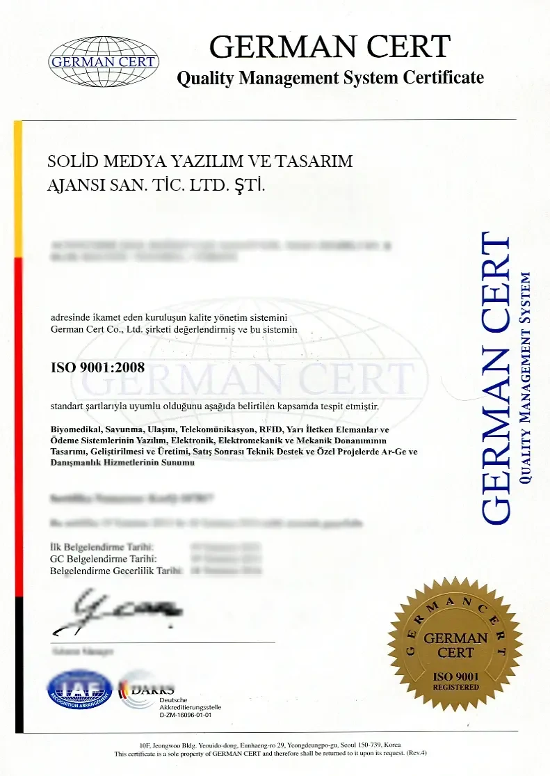 Solid Medya German Cert Kalite Belgesi